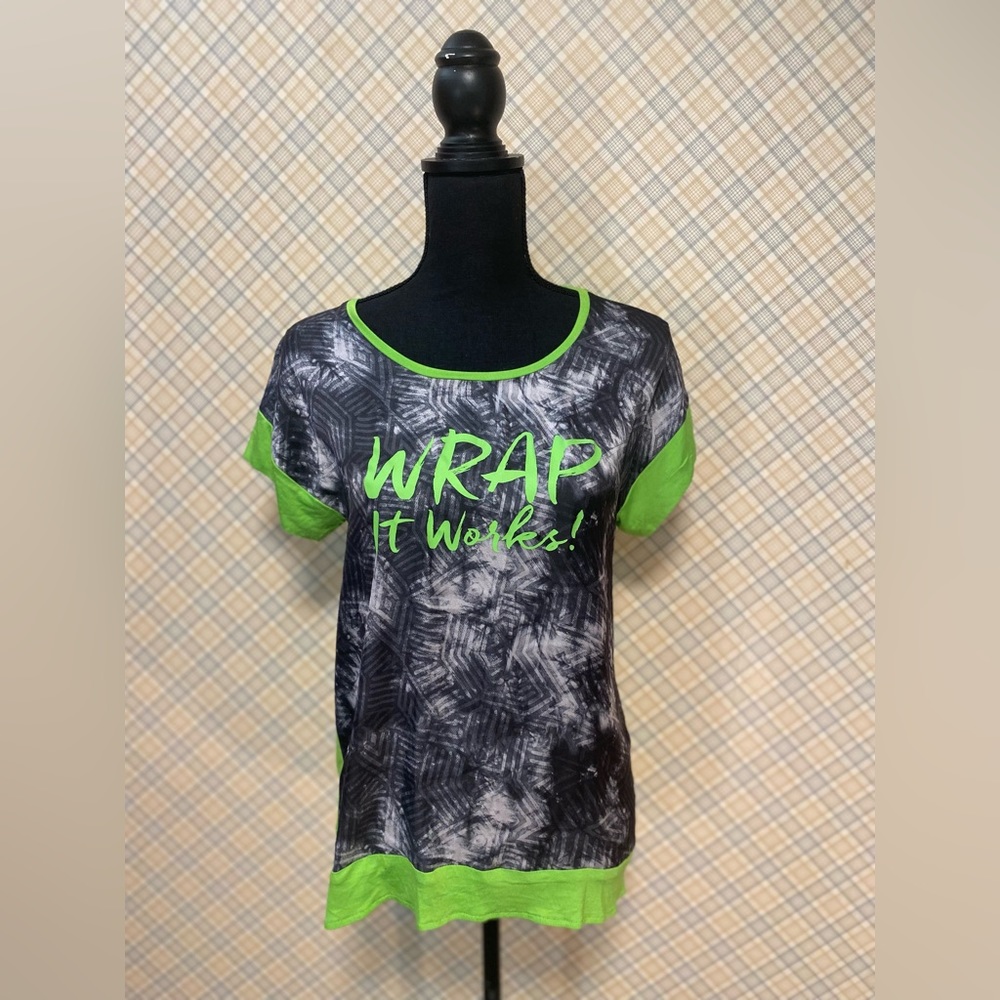 NWT It Works Lime Green & Grey “Wrap” Shirt
